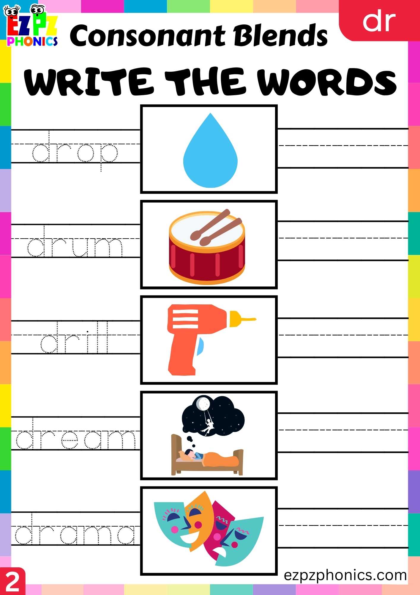 Group2 Dr Words Write The Words Phonics Consonant Blends Worksheet